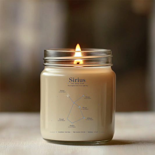 Dog Days of Summer Sirius Constellation Soy Candle — 9oz Scented Jar (Dog Star Astronomy Gift)