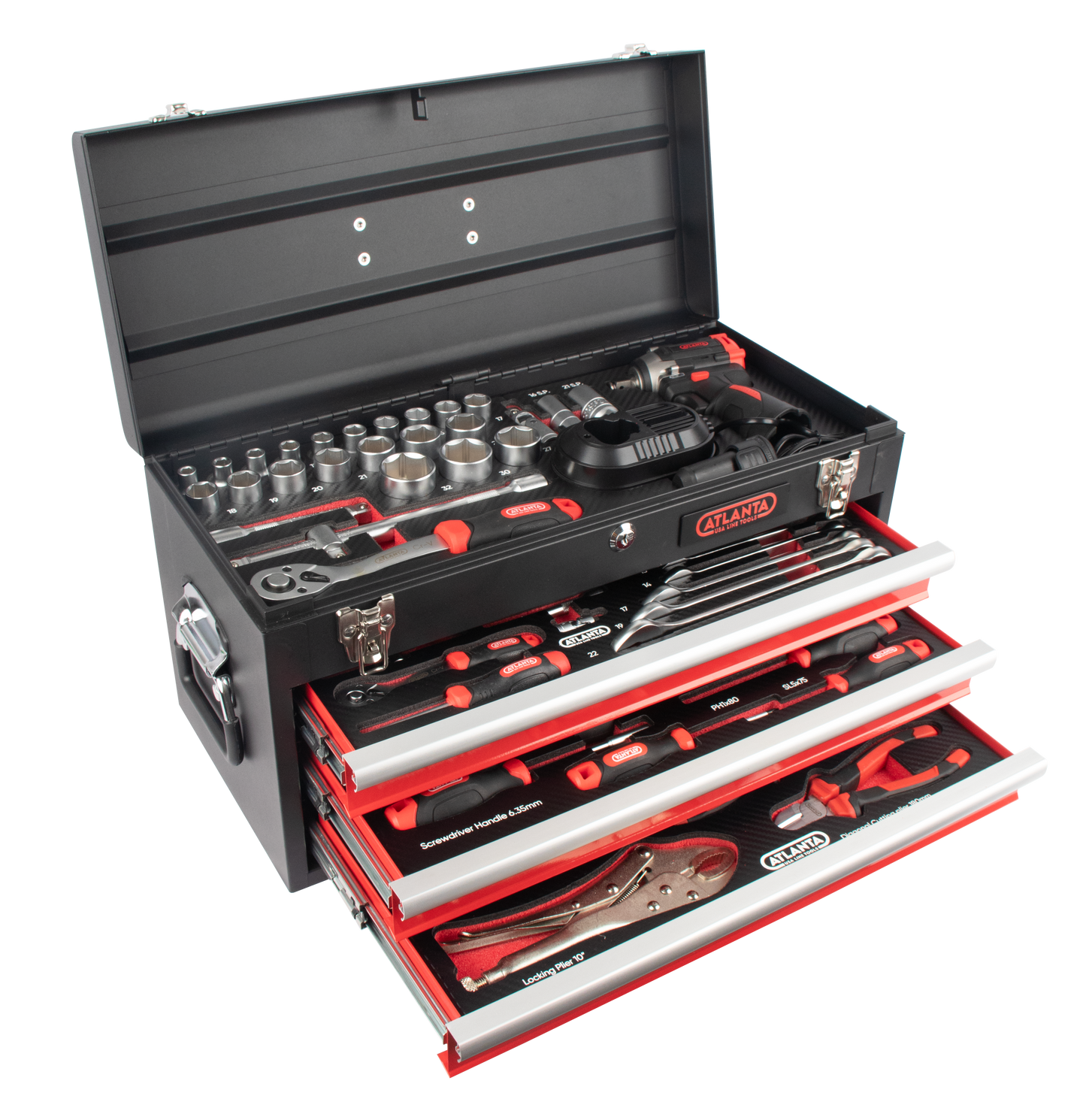 CAJA DE HERRAMIENTAS ATLANTA CON PISTOLA DE IMPACTO A BATERIA